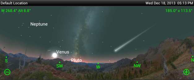 il 18 dicembre nel cielo della sera con Venere