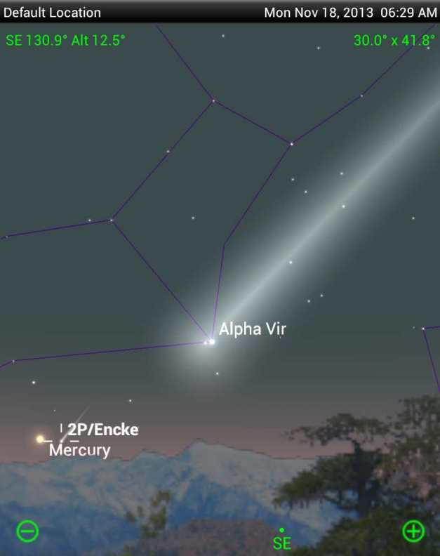 il 18 Novembre in congiunzione stretta con la stella Spica della Vergine e la cometa Encke  